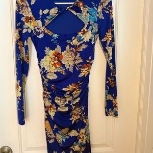 Guess by Marciano Floral Long Sleeve Dress in Blue and Yellow